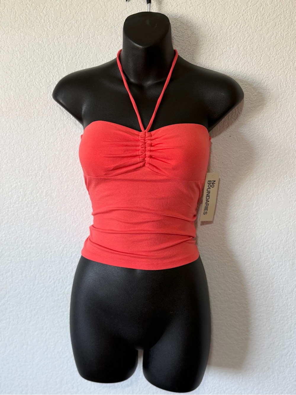 No Boundaries Coral Halter Ruched Tube Top